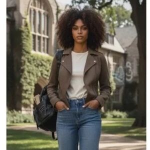 Liverpool Los Angeles Faux Leather Moto Jacket Brown Earth Sz M NWT